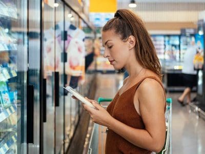 woman reading food label